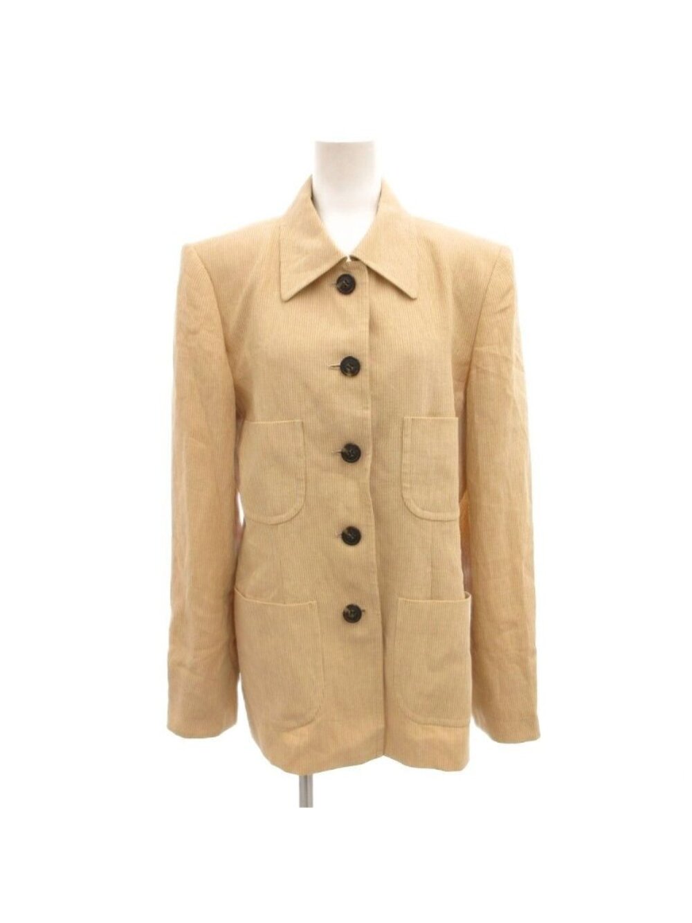 Saint Laurent Linen Corduroy Jacket Beige Patch Pocket Half Lined Shoulder 38